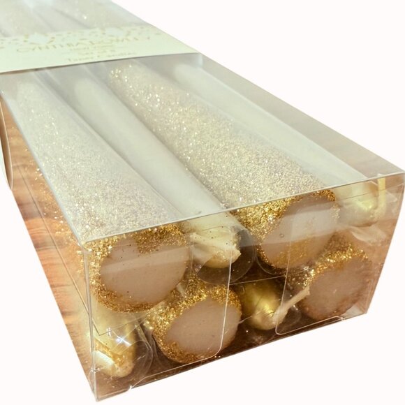 Holiday Gold Glitter Taper Candles Two Tone Set Of 8 Sparkle By Cynthia Rowley - Picture 3 of 13